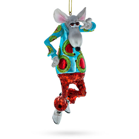 Groovy Disco Dancing Rat - Blown Glass Christmas Ornament in Multi color,  shape
