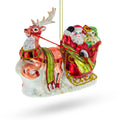 Santa’s Sleigh Ride with Reindeer Glass Christmas Ornament in Red color Figurine