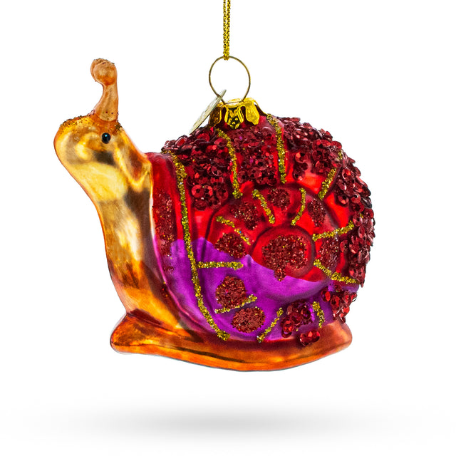 Glittering Sequined Snail - Blown Glass Christmas Ornament in Multi color,  shape