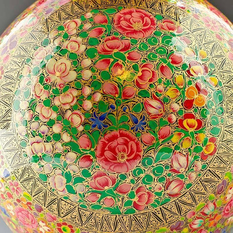 Oriental Flowers Hand Painted Wooden Vase 12 Inches , dimensions in inches: 12 x 7 x 7