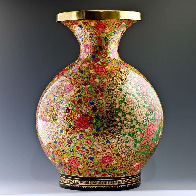Shop Oriental Flowers Hand Painted Wooden Vase 12 Inches. Buy Christmas Decor > Tableware > Vases Multi