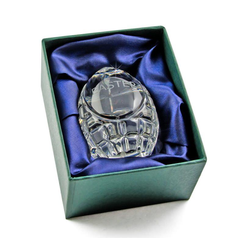 Glass Engraved Crystal Easter Egg with Gift Box 3 Inches Tall in Clear color Oval