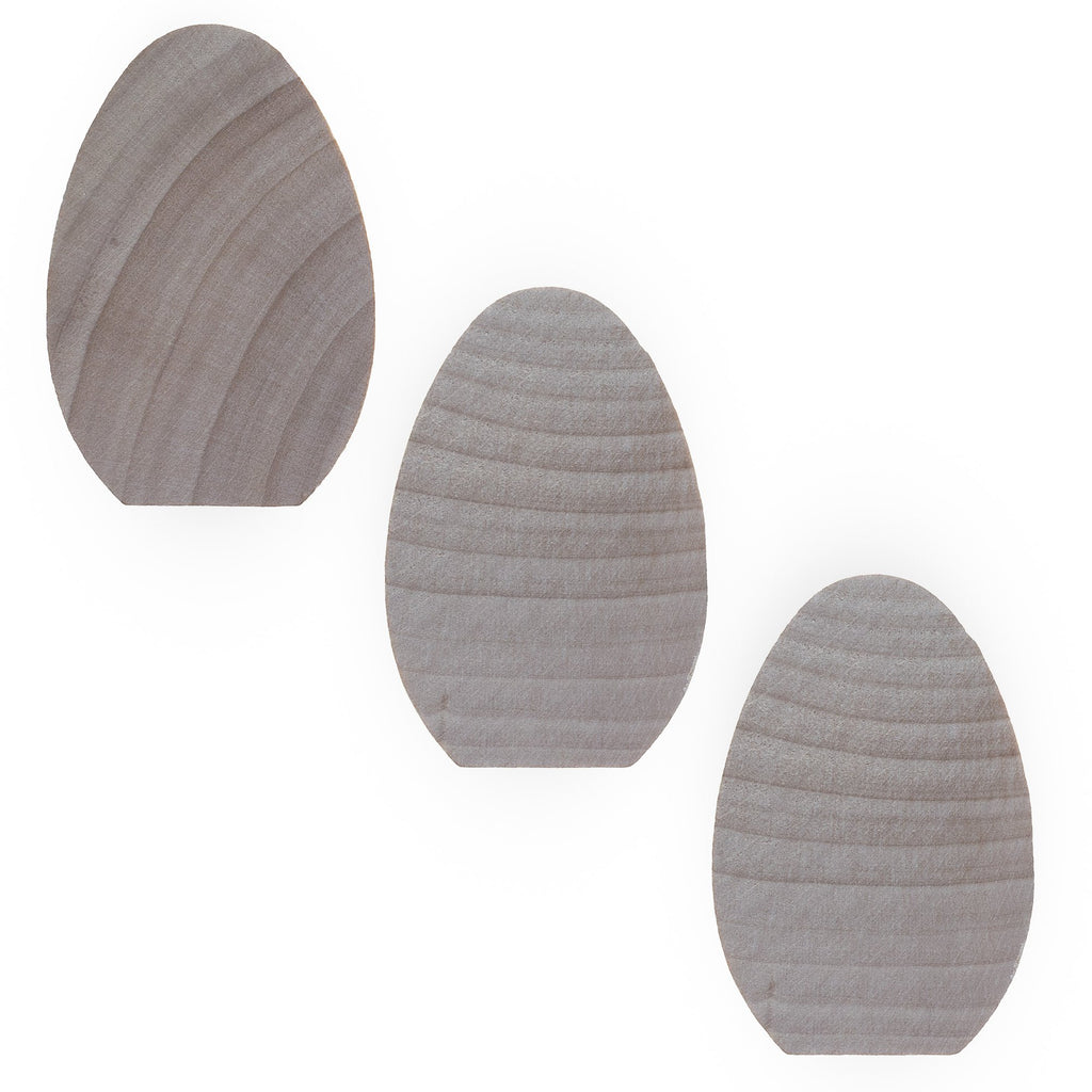 Set of 3 Unfinished Wooden Egg Cutouts DIY Crafts 2.5 Inches in Beige color