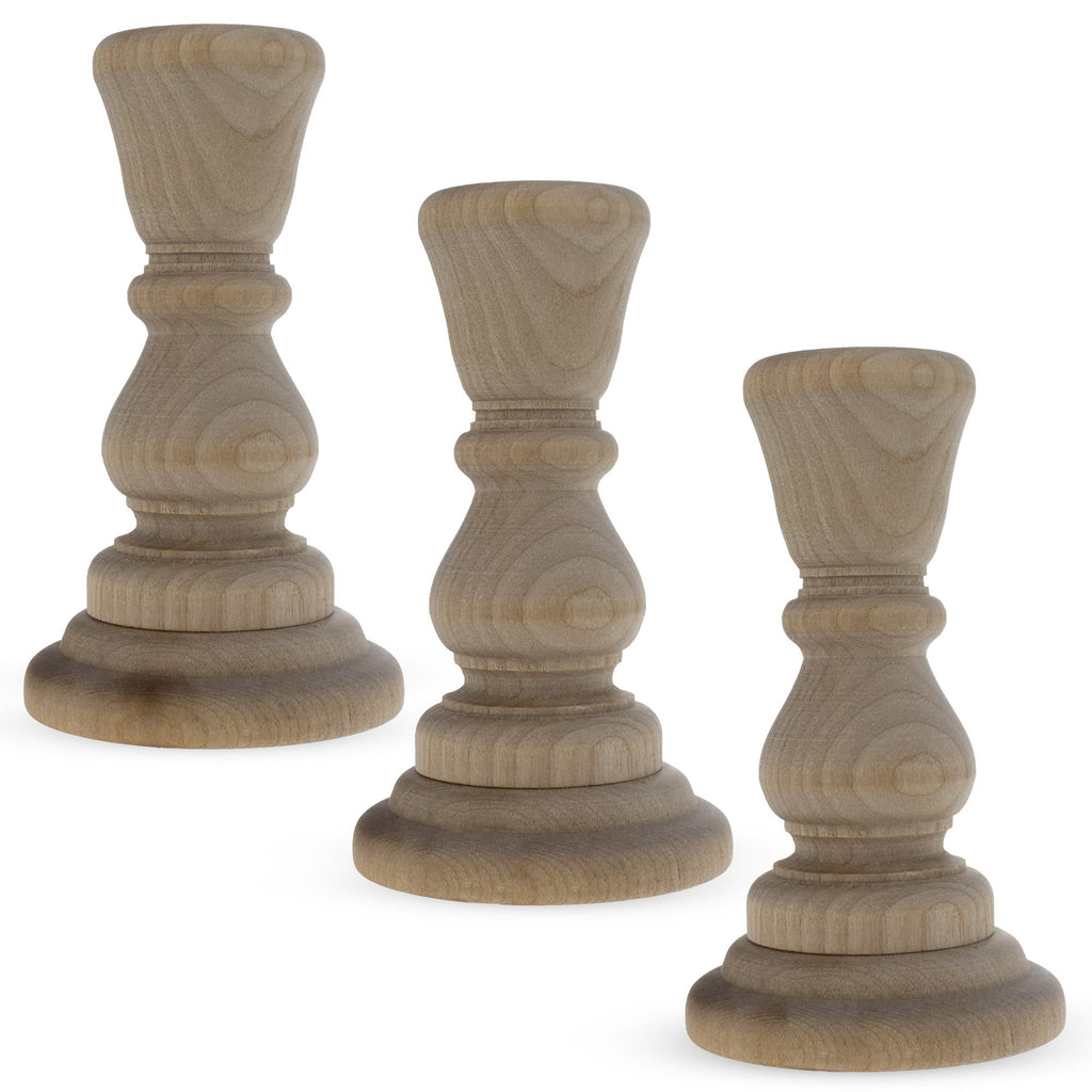 3 Candle Holders Unfinished Wooden Crafts DIY Unpainted 3D Figurines 4.3 Inches in Beige color