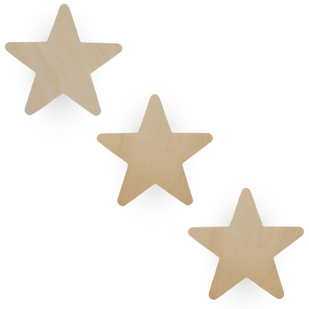 3 Unfinished Wooden Star Shapes Cutouts DIY Crafts 3.9 Inches in Beige color Star
