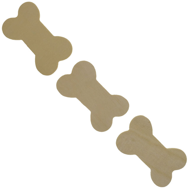 3 Unfinished Wooden Dog Bone Shapes Cutouts DIY Crafts 3.7 Inches in Beige color