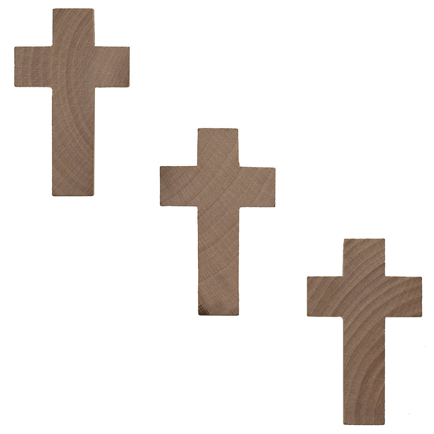 3 Unfinished Wooden Cross Shapes Cutouts DIY Crafts 2.7 Inches in Beige color