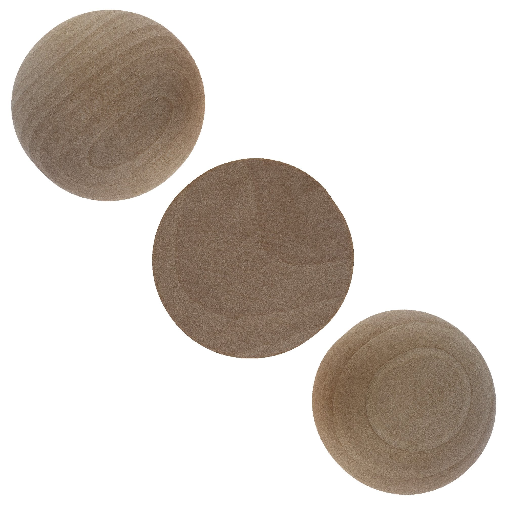 3 Unfinished Blank Wooden Split in Half Balls 2.5 Inches in Beige color