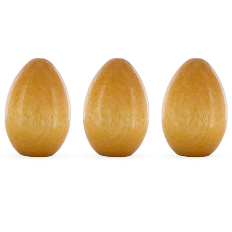 3 Miniature Lacquered Varnished Wooden Eggs 2 Inches in Beige color, Oval shape