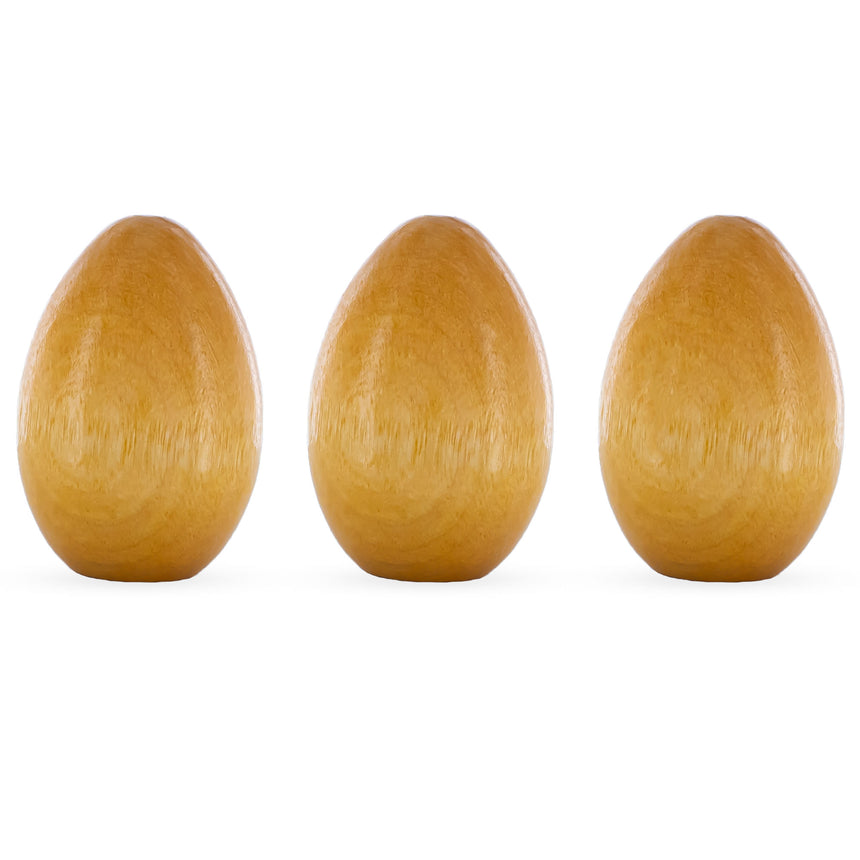 3 Miniature Lacquered Varnished Wooden Eggs 2 Inches in Beige color Oval