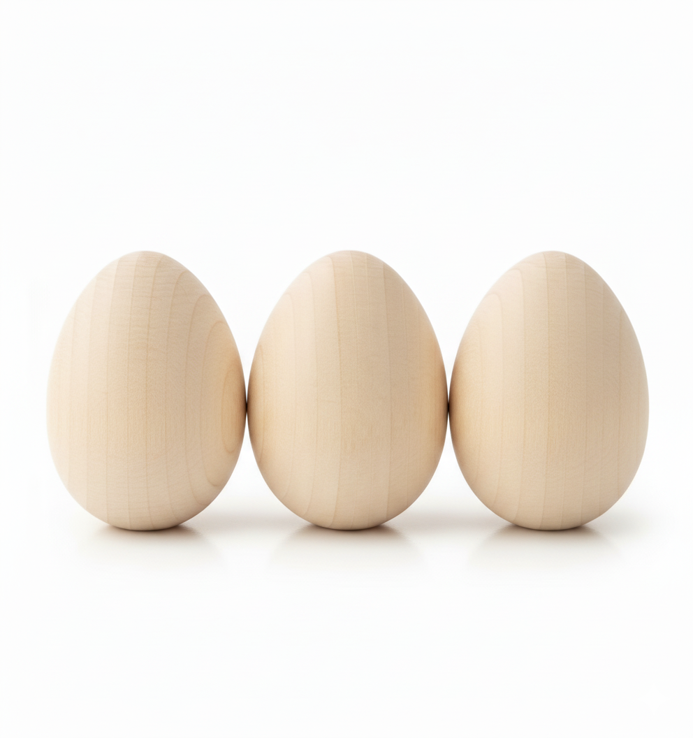 Set of 3 Unfinished Wooden Robin Eggs 1.31 Inches in Beige color Oval