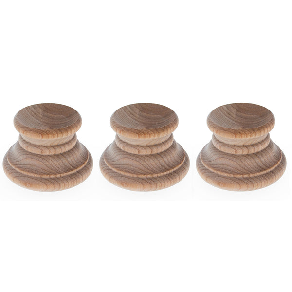 Set of 3 Unfinished Wooden Egg Stands Holders Displays 1.15 Inch Tall in Beige color,  shape