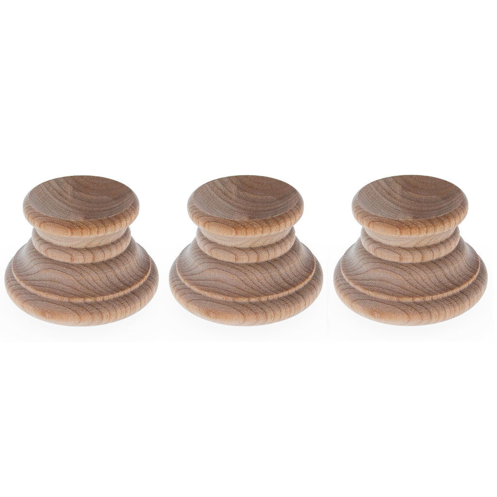 Set of 3 Unfinished Wooden Egg Stands Holders Displays 1.15 Inch Tall in Beige color