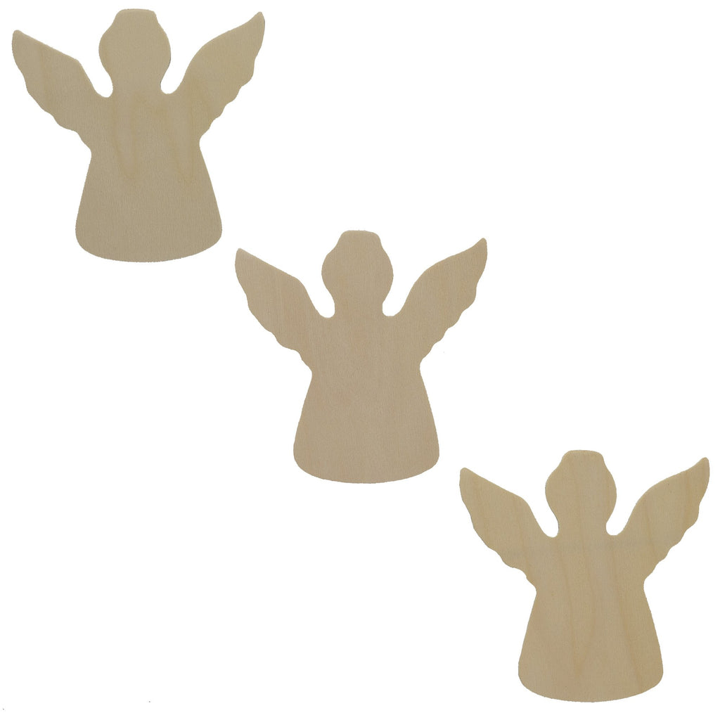 3 Unfinished Wooden Angel Shapes Cutouts DIY Crafts 3.8 Inches in Beige color