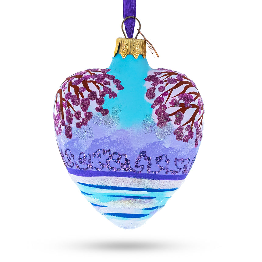 Swans In Love Glass Heart Christmas OrnamentUkraine , dimensions in inches: 3.3 x 3 x 1.85