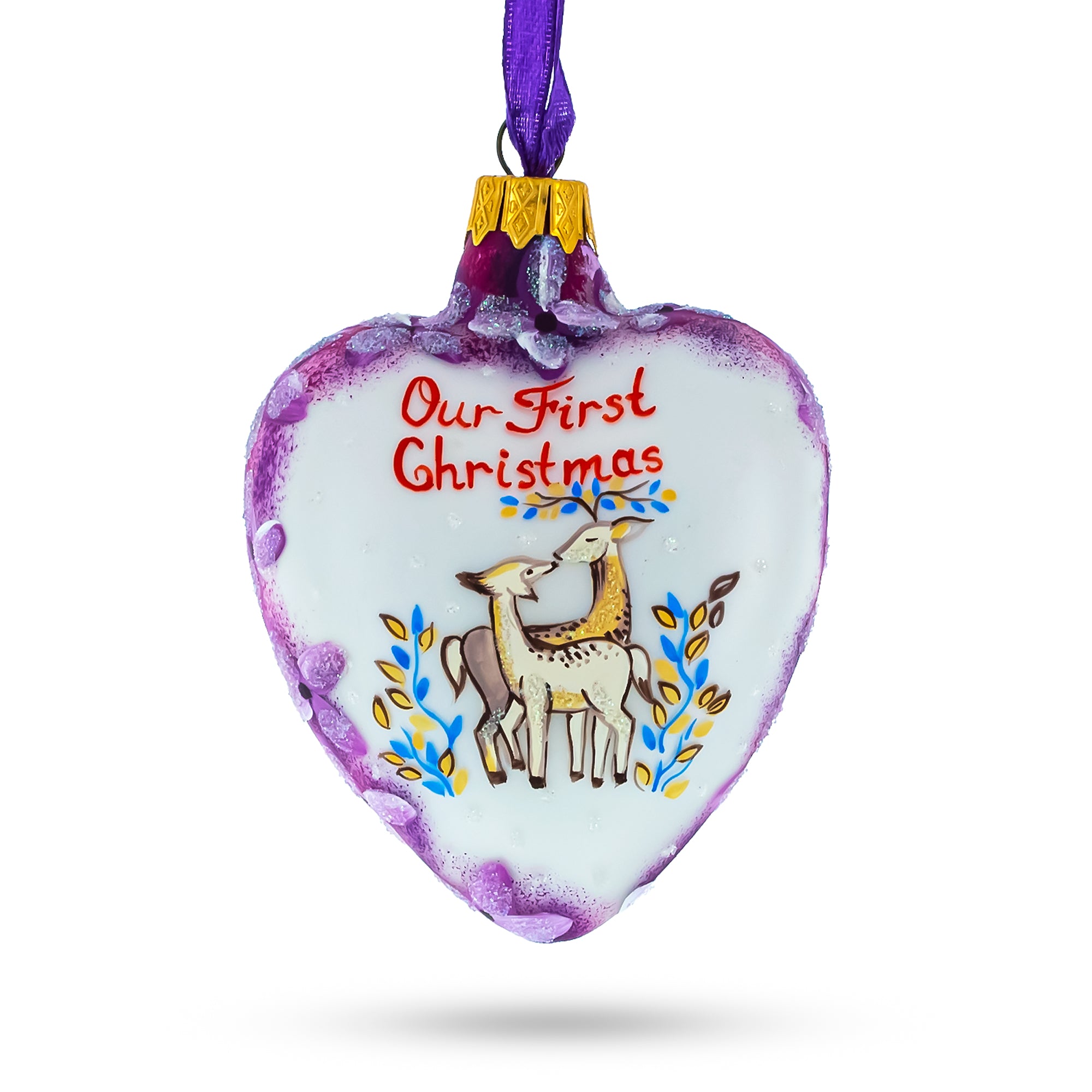 Our First Christmas Heart Glass Christmas Ornament in Purple color Heart