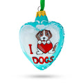 I Love Dogs Heart Glass Christmas Ornament in Blue color Heart