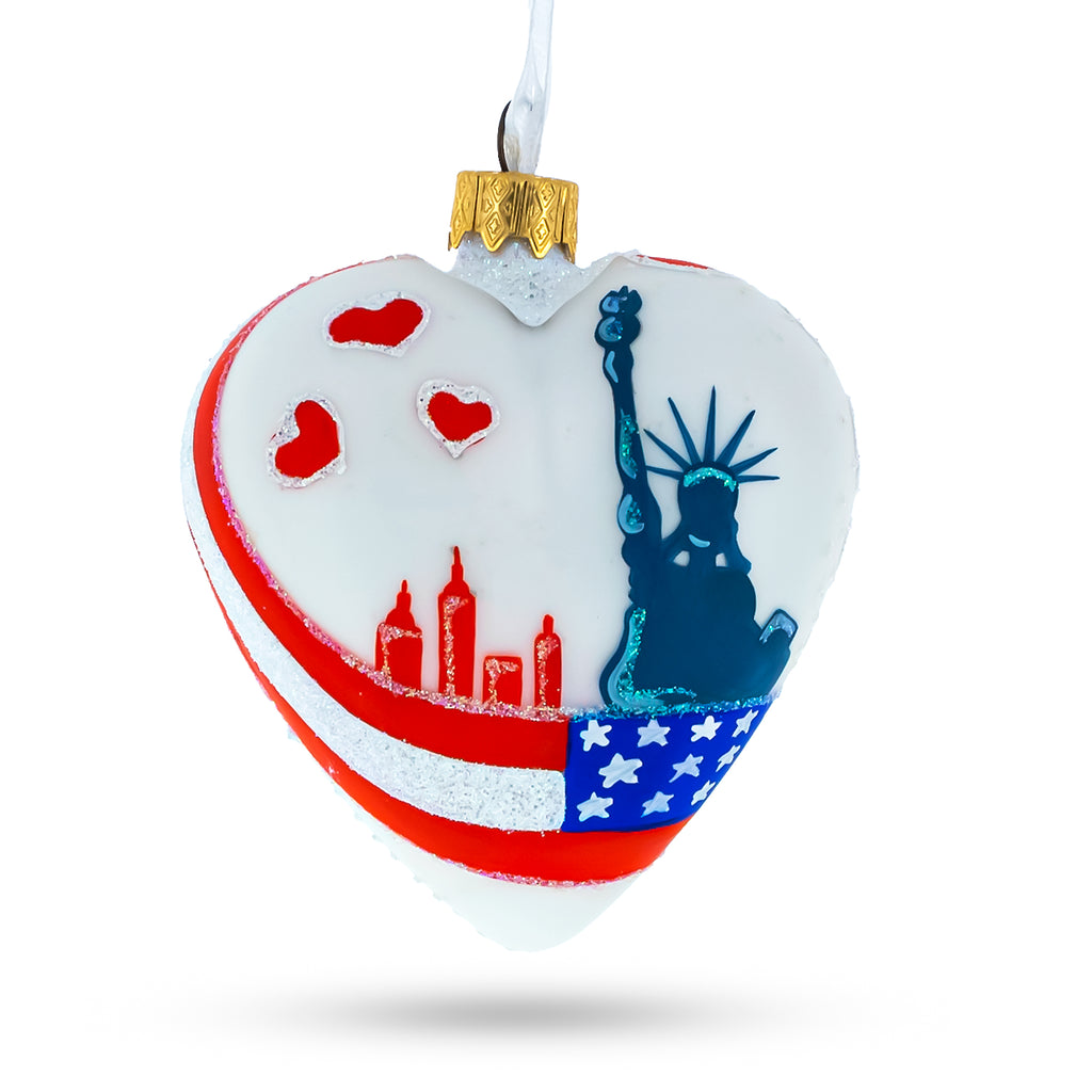 Glass I Love New York Heart Glass Christmas Ornament in White color Heart