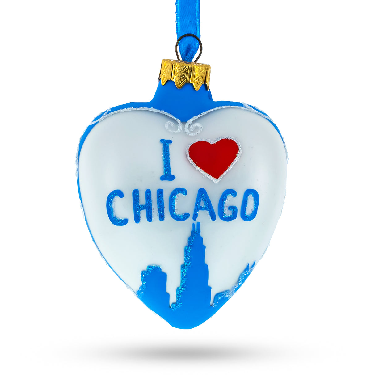 Glass I Love Chicago Glass Heart Christmas Ornament in Blue color Heart