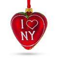 I Love New York Glass Heart Christmas Ornament in Red color Heart