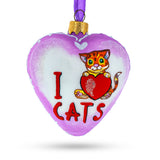 I Love Cats Glass Heart Christmas Ornament in Purple color, Heart shape