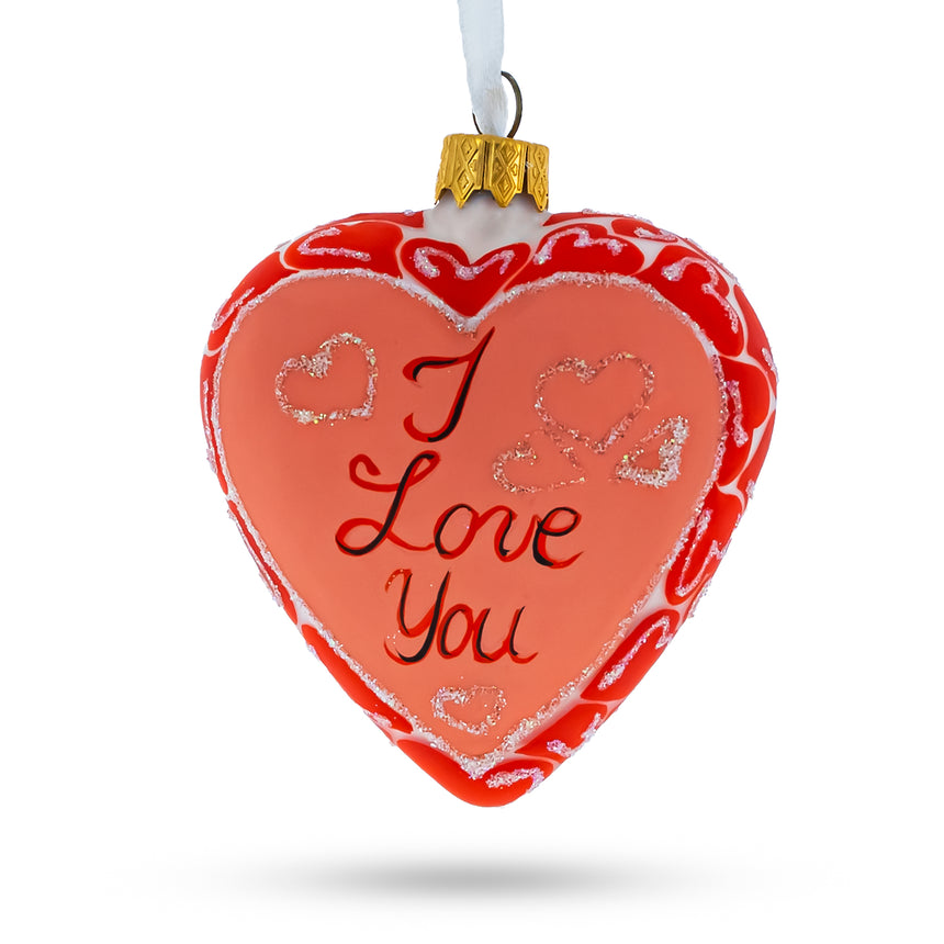 I Love You Glass Heart Christmas Ornament in Red color Heart