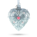 Silver Color Heart with Pink Rose Glass Heart Christmas Ornament in Silver color Heart