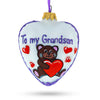 Teddy For My Grandson Glass Heart Christmas Ornament in Multi color, Heart shape