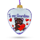 Teddy For My Grandson Glass Heart Christmas Ornament in Multi color, Heart shape