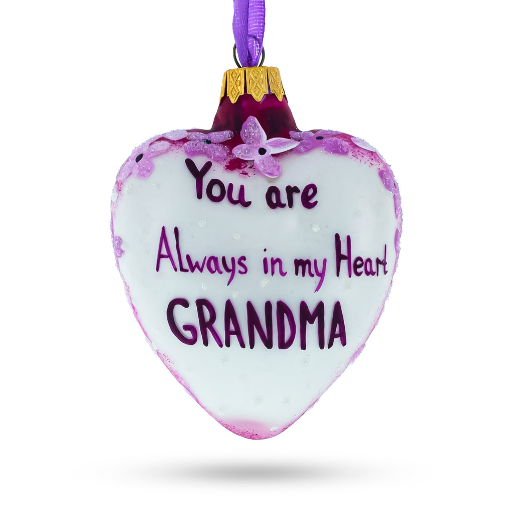 Glass For My Grandma Glass Heart Christmas Ornament in White color Heart