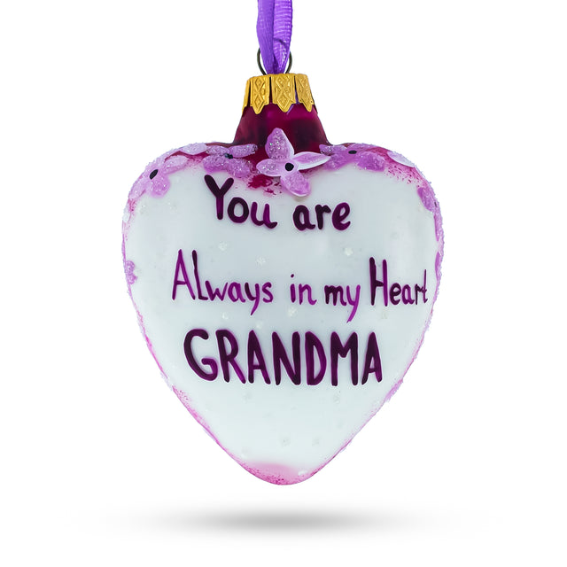 For My Grandma Glass Heart Christmas Ornament in White color, Heart shape