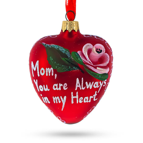 Glass For My Mom Glass Heart Christmas Ornament in Red color Heart