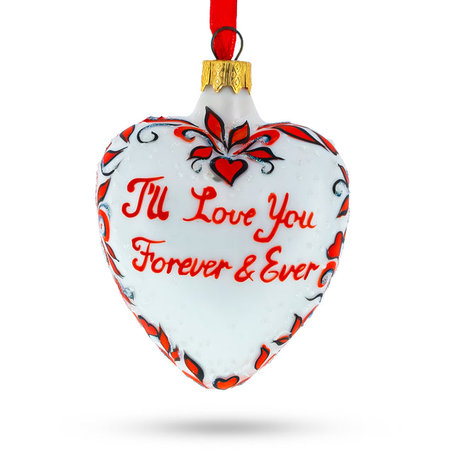 Love You Forever Red Heart Valentine's Glass Ornament in Red color Heart