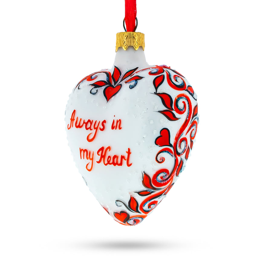 Love You Forever Red Heart Valentine's Glass OrnamentUkraine , dimensions in inches: 3.3 x 3 x 1.85