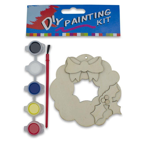 Unfinished Wooden Christmas Wreath Ornament Wooden Cutout DIY Craft Kit in Beige color, Round shape
