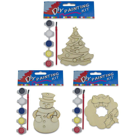 Set of 3 Unfinished Wooden Christmas Ornaments Cutouts DIY Craft Kits in Beige color,  shape