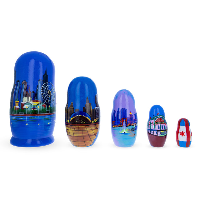 5 Pieces Chicago, Illinois Wooden Nesting Dolls in  color
