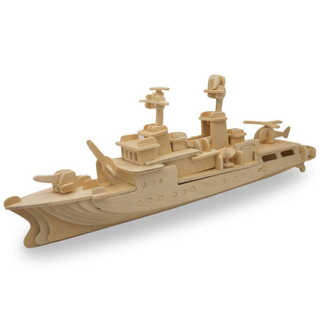Navy Battleship Destroyer Boat Model Kit Wooden 3D Puzzle 13 Inches Long in beige color,  shape