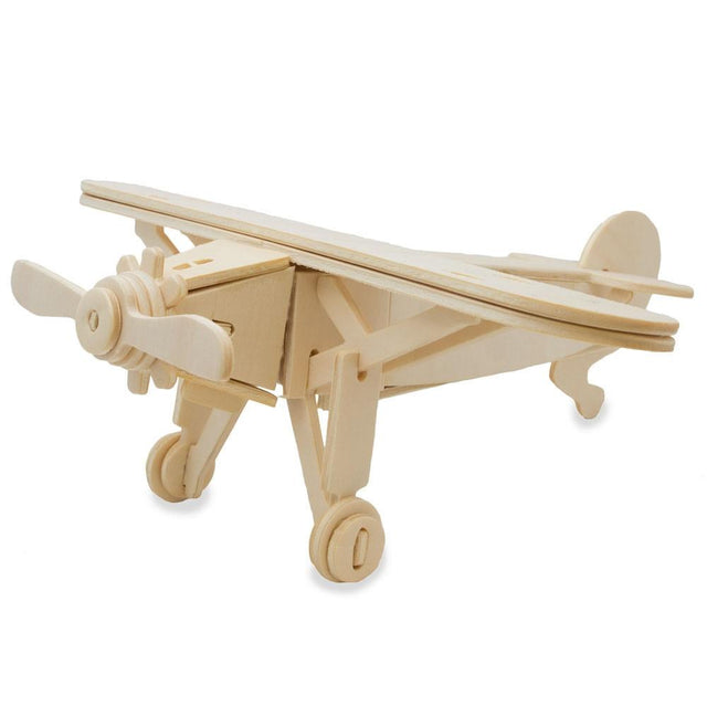 High Wing Propeller Airplane Model Kit Wooden 3D Puzzle in Beige color