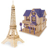 Wood Set of 2 Eiffel Tower and House Model Kit Wooden 3D Puzzles in Multi color