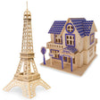 Wood Set of 2 Eiffel Tower and House Model Kit Wooden 3D Puzzles in Multi color