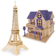 Set of 2 Eiffel Tower and House Model Kit Wooden 3D Puzzles in Multi color