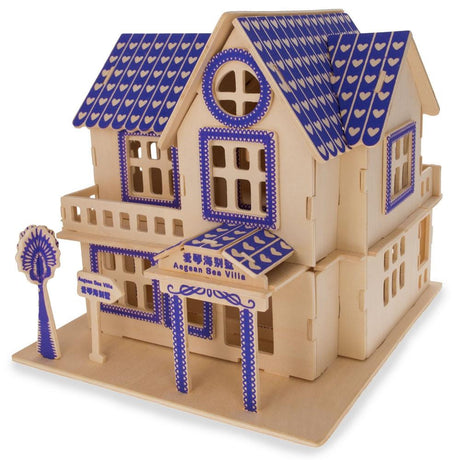 Family Home House Building Model Kit Wooden 3D Puzzle in beige color,  shape