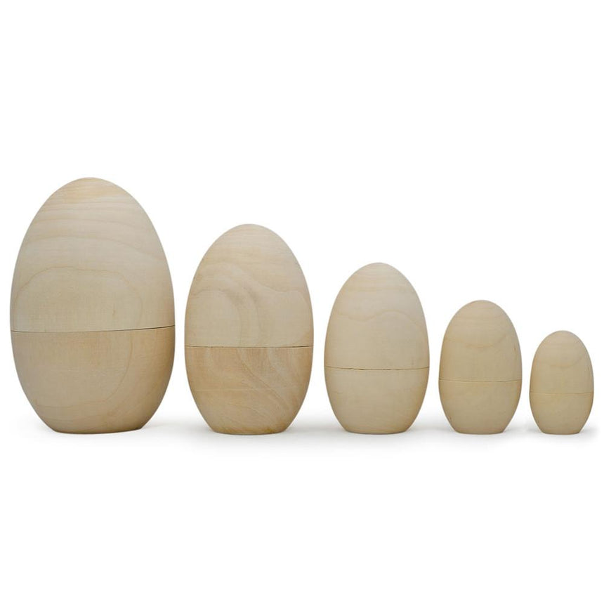 5 Unfinished Unpainted Blank Wooden Nesting Easter Eggs 5 Inches in  color Oval