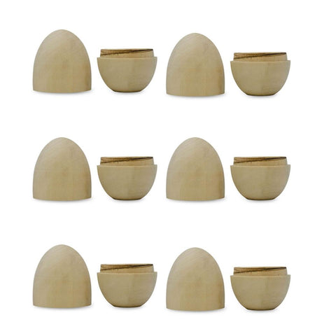 Set of 6 Fillable Unfinished Wooden Eggs 2.75 Inches in Beige color Oval