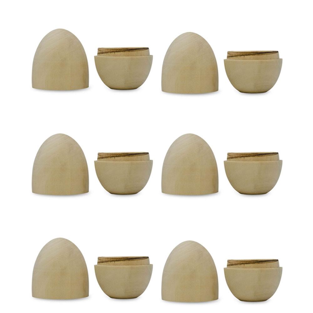 Wood Set of 6 Fillable Unfinished Wooden Eggs 2.75 Inches in Beige color Oval