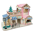Coffee Shop Building Model Kit - Wooden Laser-Cut 3D Puzzle (161 Pcs) in Pink color