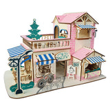 Coffee Shop Building Model Kit - Wooden Laser-Cut 3D Puzzle (161 Pcs) in Pink color