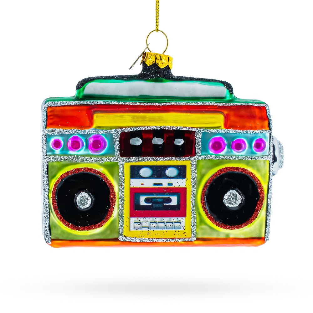 Vintage Cassette Player Boombox Glass Christmas Ornament in Yellow color Figurine