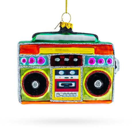 Vintage-Inspired Cassette Player Boombox Blown Glass Christmas Ornament in Multi color
